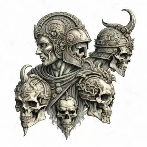 phalanx of alexander the great with skulls and greek  tattoo design idea
