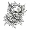 valikrye skulls with wolf  tattoo design idea