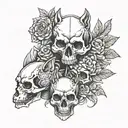 valikrye skulls with wolf  tattoo design idea