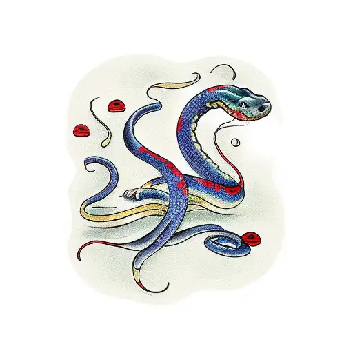 long snake with treasure box tattoo design idea