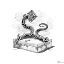long snake with treasure box tattoo design idea
