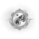 A tattoo design combining a dog and a cat in a Yin and Yang style, symbolizing balance and harmony in your life tattoo design idea