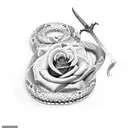 sword with rose and snake on handle tattoo design idea