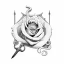 sword with rose and snake on handle tattoo design idea