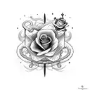 sword with rose and snake on handle tattoo design idea