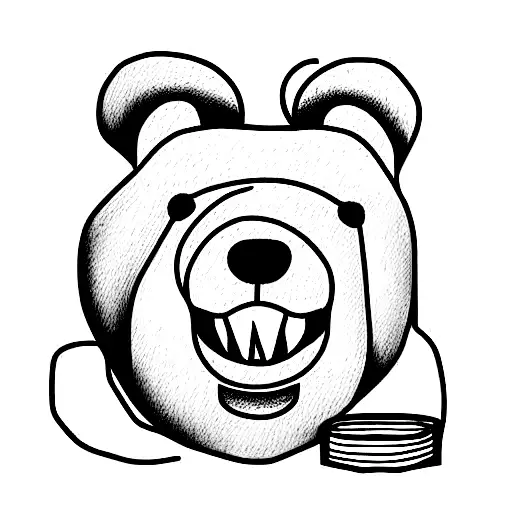 bench with a beer, a bear, and a monster on it.  tattoo design idea