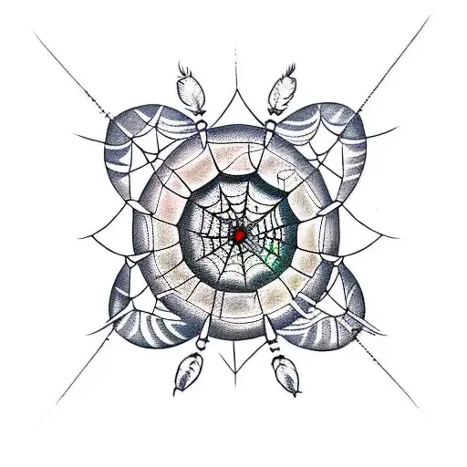upside crescent moon, dream catcher, spiderweb  tattoo design idea