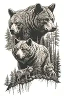 bear, wolf, buck standing in woods tattoo design idea