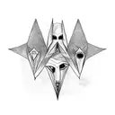 A witchy family portrait with each member represented by a different bird (raven, bat, crow) in a dark and mystical setting tattoo design idea