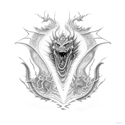 Dragon, ac/dc, fire tattoo design idea