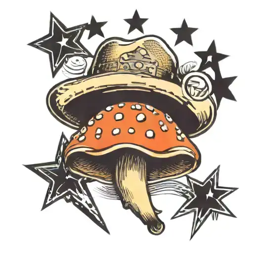 disco ball , cowgirl hat, mushroom  tattoo design idea