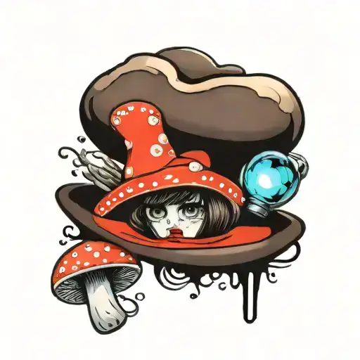disco ball , cowgirl hat, mushroom  tattoo design idea