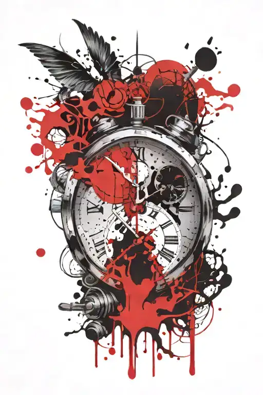 broken clock melting tattoo design idea