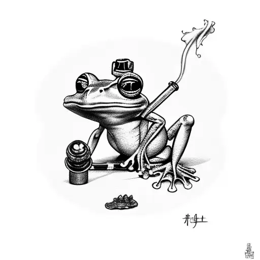 frog smoking a pipe tattoo design idea