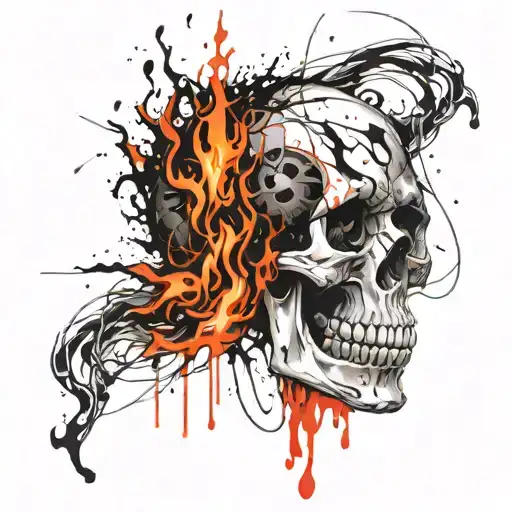 1 Skull on fire flames coming for pec tattoo design idea