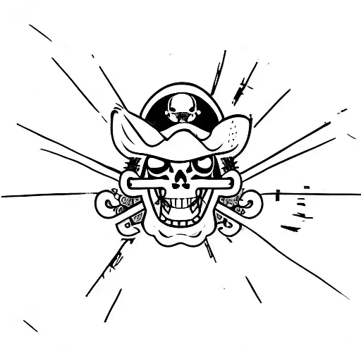 A minimalist tattoo of the Straw Hat Pirates Jolly Roger flag with a subtle sales theme incorporated into the design tattoo design idea