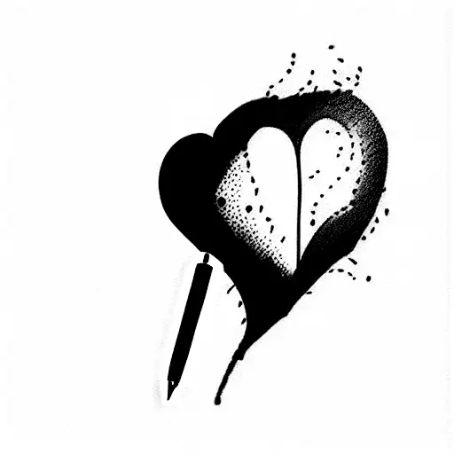  A PEN THAT COLORS A REALISTIC red BROKEN HEART from inside tattoo design idea