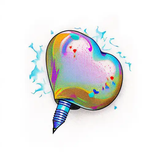 TATTOO OF A PEN THAT COLORS A REALISTIC BROKEN HEART tattoo design idea