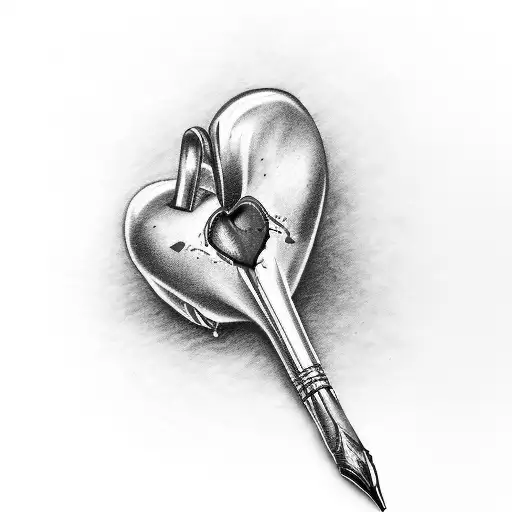  A PEN THAT COLORS A REALISTIC red BROKEN HEART from inside tattoo design idea