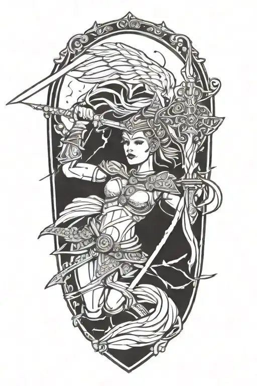 Valkyrie warrior wielding a sword tattoo design idea