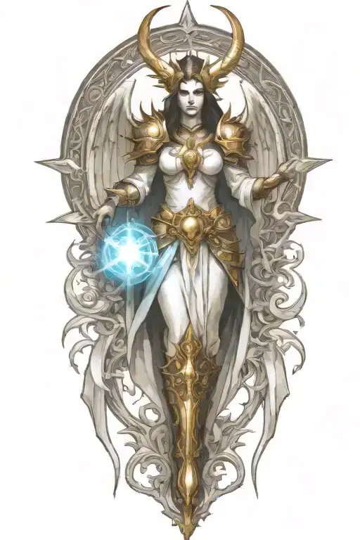 Diablo 3 video game Auriel in battle tattoo design idea