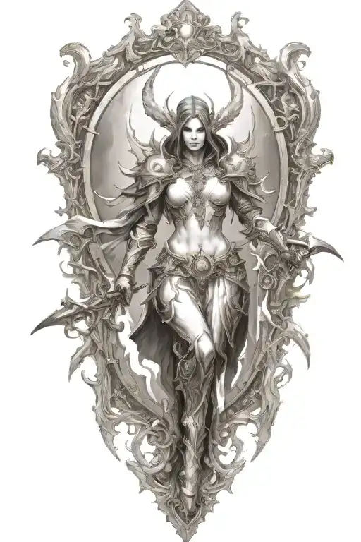 Diablo 3 video game Auriel in battle tattoo design idea