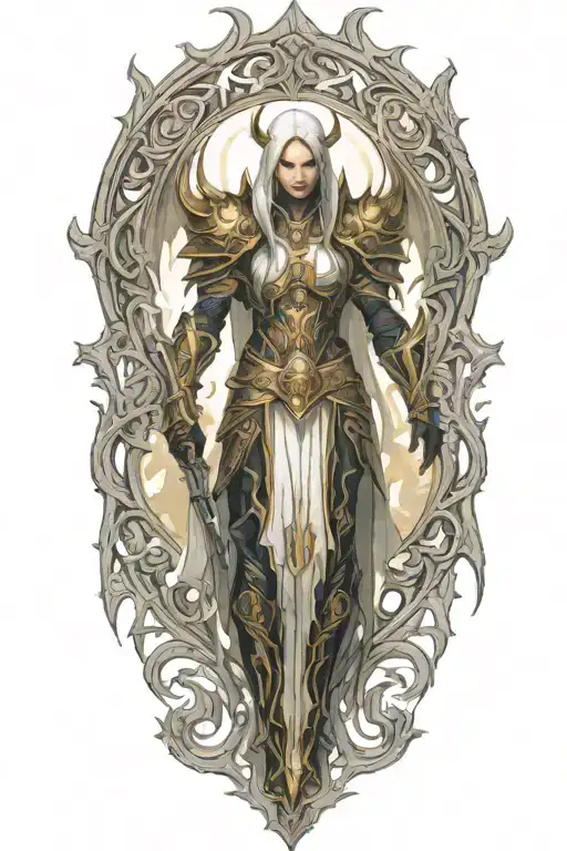 Diablo 3 video game Auriel in battle tattoo design idea