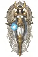 Diablo 3 video game Auriel in battle scene tattoo design idea