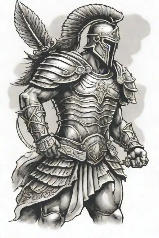 Sparta warrior standing tattoo design idea