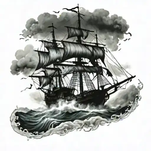 pirate ship in a storm tattoo design idea