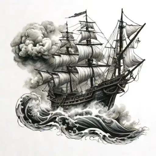 Japanese pirate ship in a storm tattoo design idea