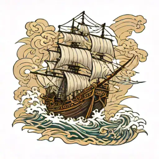 Pirate ship in a storm tattoo design idea