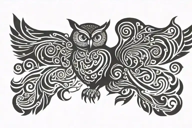 owl with eye in stomach wings spread wide tattoo design idea