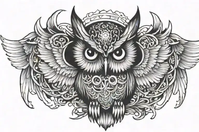 owl with eye in stomach wings tattoo design idea