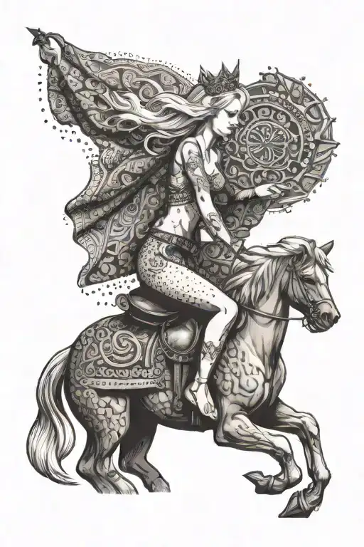nude slim shy young blonde european girl rides back of muscular african king tattoo design idea