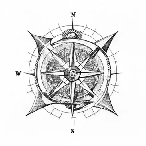 an anchor connected to a compass by a chain tattoo design idea