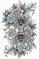 azaleas & roses & star & spider crawling tattoo design idea