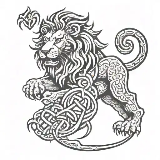 A lion and scorpion intertwined in a Celtic knot design, symbolizing family and Ireland tattoo design idea