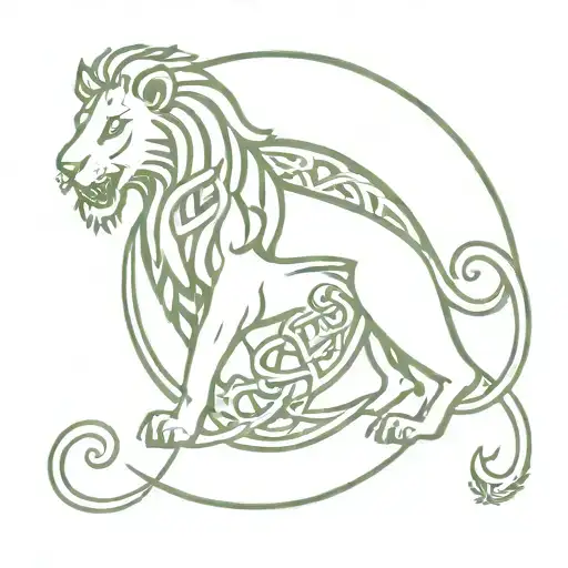 A lion and scorpion intertwined in a Celtic knot design, symbolizing family and Ireland tattoo design idea