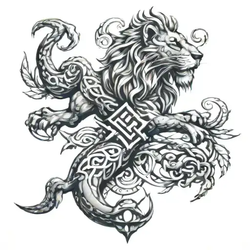 A Celtic-inspired design incorporating lions and scorpions, symbolizing strength and protection for the client's loved ones tattoo design idea