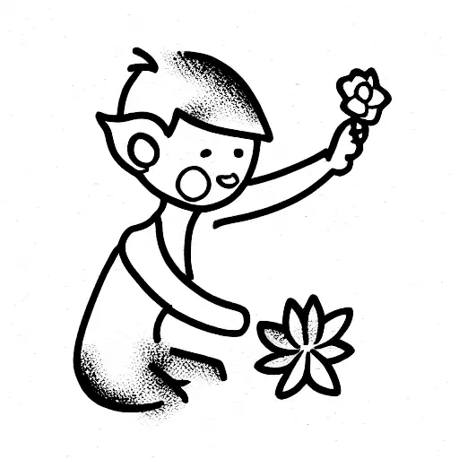 little boy holding flower tattoo design idea