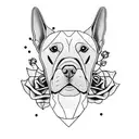 pointer breed dog face outline with roses around tattoo design idea
