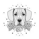 pointer breed dog face outline with roses around tattoo design idea