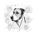 pointer breed dog face outline with roses around tattoo design idea