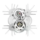 A mechanical snake with gears and cogs coiling around a wrench, with smoke billowing in the background tattoo design idea