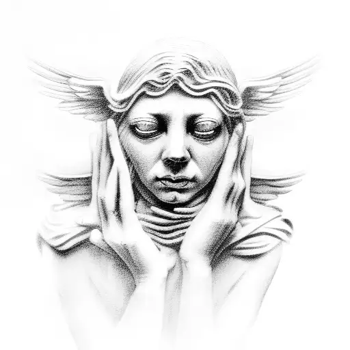 weeping angel, face covered by hands tattoo design idea