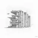 rectangle soviet brutalist architecture tattoo design idea