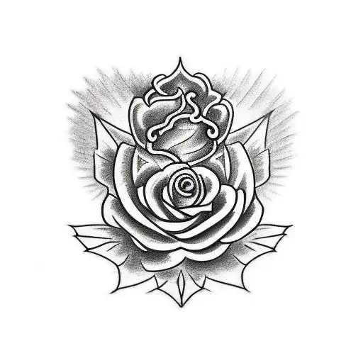 Draw me a tattoo of a dragon surrounding and protecting a thorny rose that formed from a diamond ring tattoo design idea