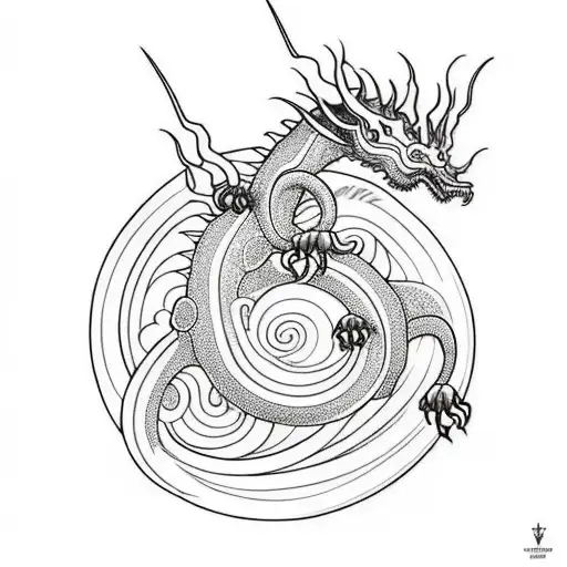 Draw me a tattoo of a long dragon surrounding and protecting a thorny rose that formed from a diamond ring tattoo design idea