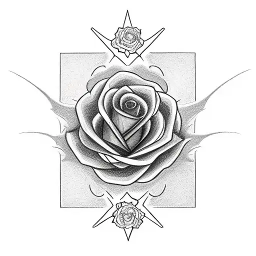 Draw me a tattoo of a long dragon surrounding and protecting a thorny rose that formed from a diamond ring tattoo design idea